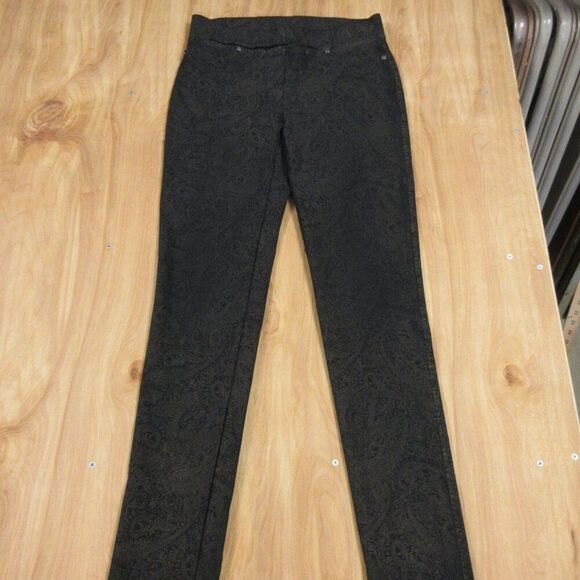 JOSEPH RIBKOFF Black and Gold Paisley Print Pants Waist Size 28 PULL ON Trousers - Picture 2 of 11
